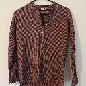 Soeur Plaid Women's Long-Sleeve Cotton Popover Shirt in a Orange and Navy Medium